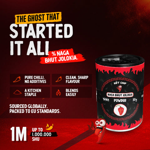 Naga Bhut Jolokia Chilli Powder 30g – Extremely Hot Ghost Pepper Seasoning, Up to 1 Million SHU – Fruity Flavour – Origin: India