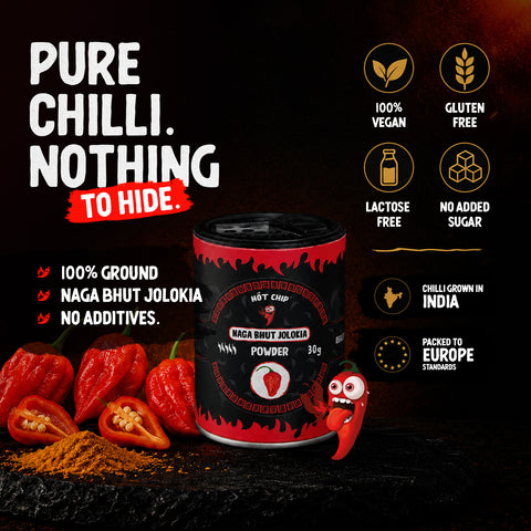Naga Bhut Jolokia Chilli Powder 30g – Extremely Hot Ghost Pepper Seasoning, Up to 1 Million SHU – Fruity Flavour – Origin: India