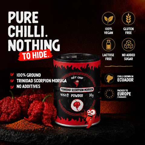 Trinidad Moruga Scorpion Chilli Powder 30g – Extremely Hot Pepper Seasoning, Up to 2 Million SHU – Fruity and Floral Flavour – Origin: Ecuador