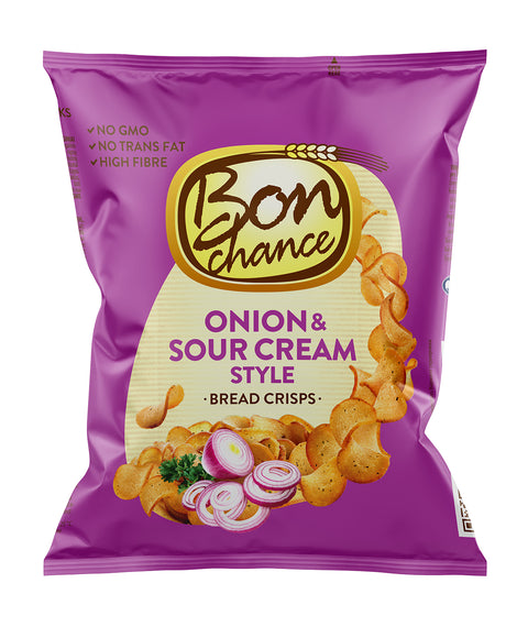 Bon chance With Sour Cream flavour and onion seasoning mix Bread Crisps - Snack for Sharing with Friends - 60g Pack
