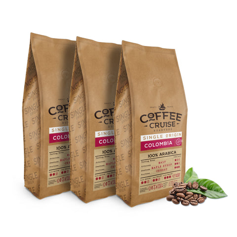 COFFEE CRUISE Colombia Coffee Beans 1kg x 3  - Medium Roasting - Aroma Berries - 100% Arabica