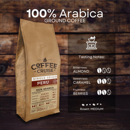COFFEE CRUISE Peru Coffee Beans 1kg - Light Roasting - Aroma Caramel and Herbal - For All Coffee Machines - 100% Arabica