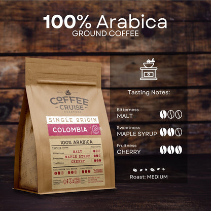 COFFEE CRUISE Colombia Ground Coffee 250g - Medium Roasting - Aroma Berries - For All Coffee Machines - 100% Arabica