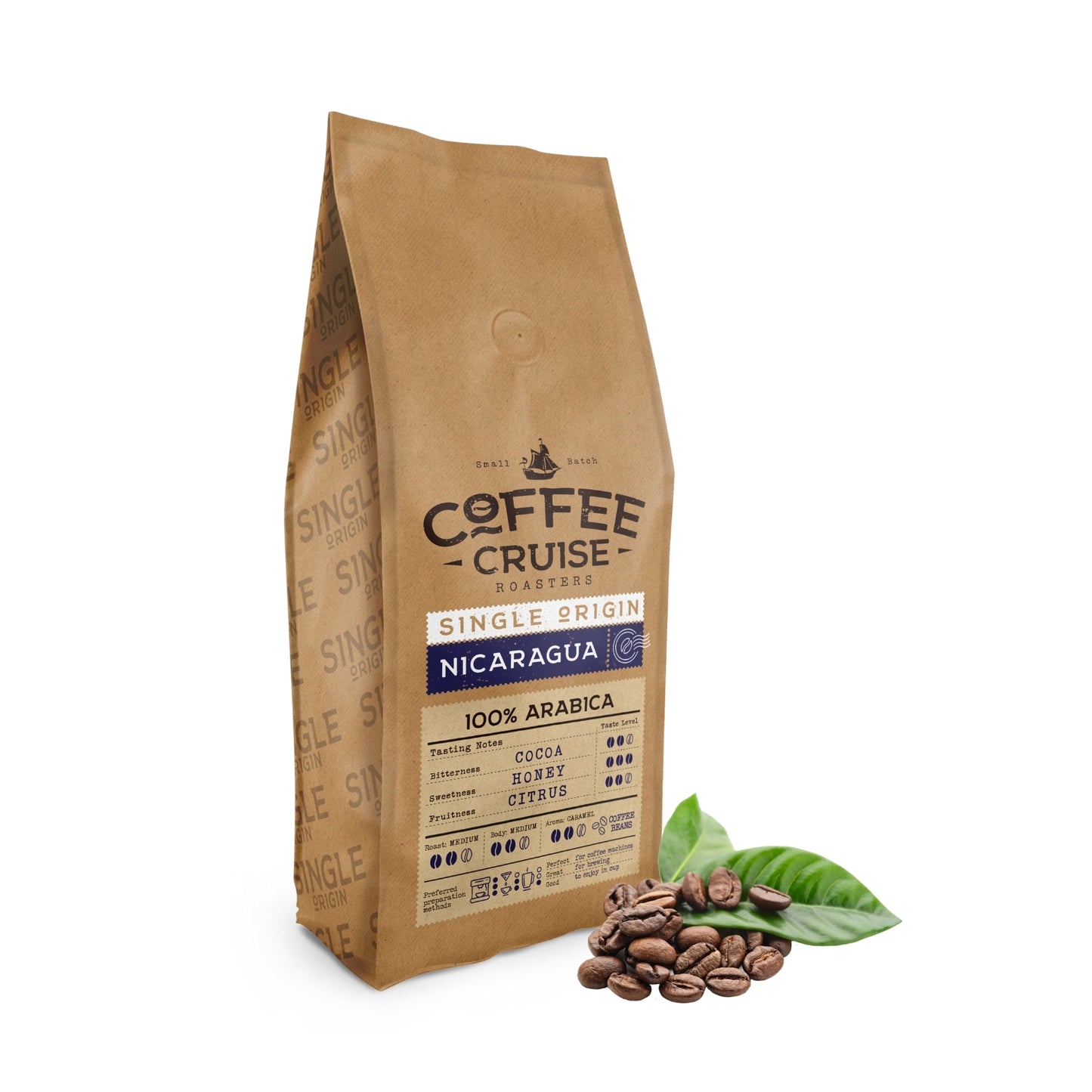 COFFEE CRUISE Nicaragua Coffee Beans 1kg - Medium Roasting - Aroma Caramel and Honey - For All Coffee Machines - 100% Arabic