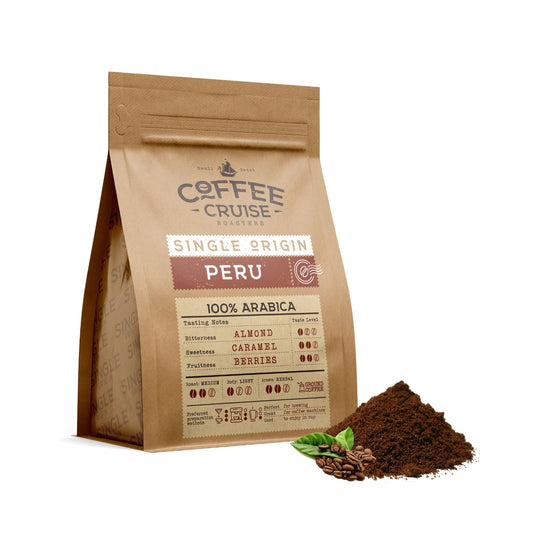 COFFEE CRUISE Peru Ground Coffee 250g - Light Roasting - Aroma Caramel and Herbal - For All Coffee Machines - 100% Arabica