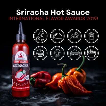 Poppamies Sriracha Hot Sauce - International Flavor Awards 2019 - Winner Sauce - Gluten Free Lactose Free Vegan - Spiciness: 4/10 - 275g
