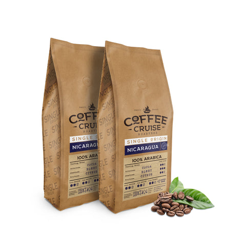 COFFEE CRUISE Nicaragua Coffee Beans 1kg x 2  - Medium Roasting - Aroma Caramel and Honey - For All Coffee Machines - 100% Arabic