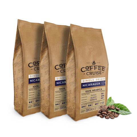 COFFEE CRUISE Nicaragua Coffee Beans 1kg x 3  - Medium Roasting - Aroma Caramel and Honey - For All Coffee Machines - 100% Arabic
