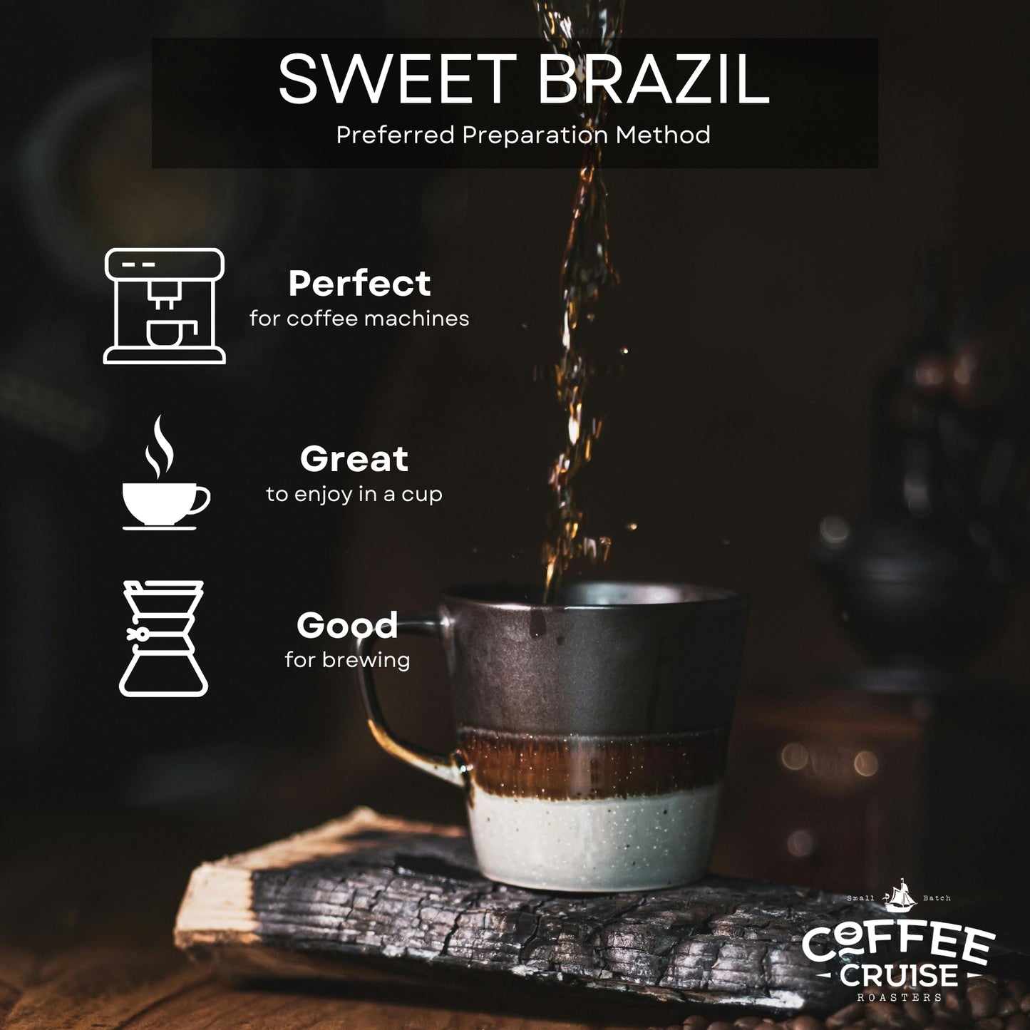 COFFEE CRUISE Sweet Brazil Brazilian Coffee Beans 1kg - Medium Roasting - Aroma Cocoa and chocolate - For All Coffee Machines - 100% Arabica