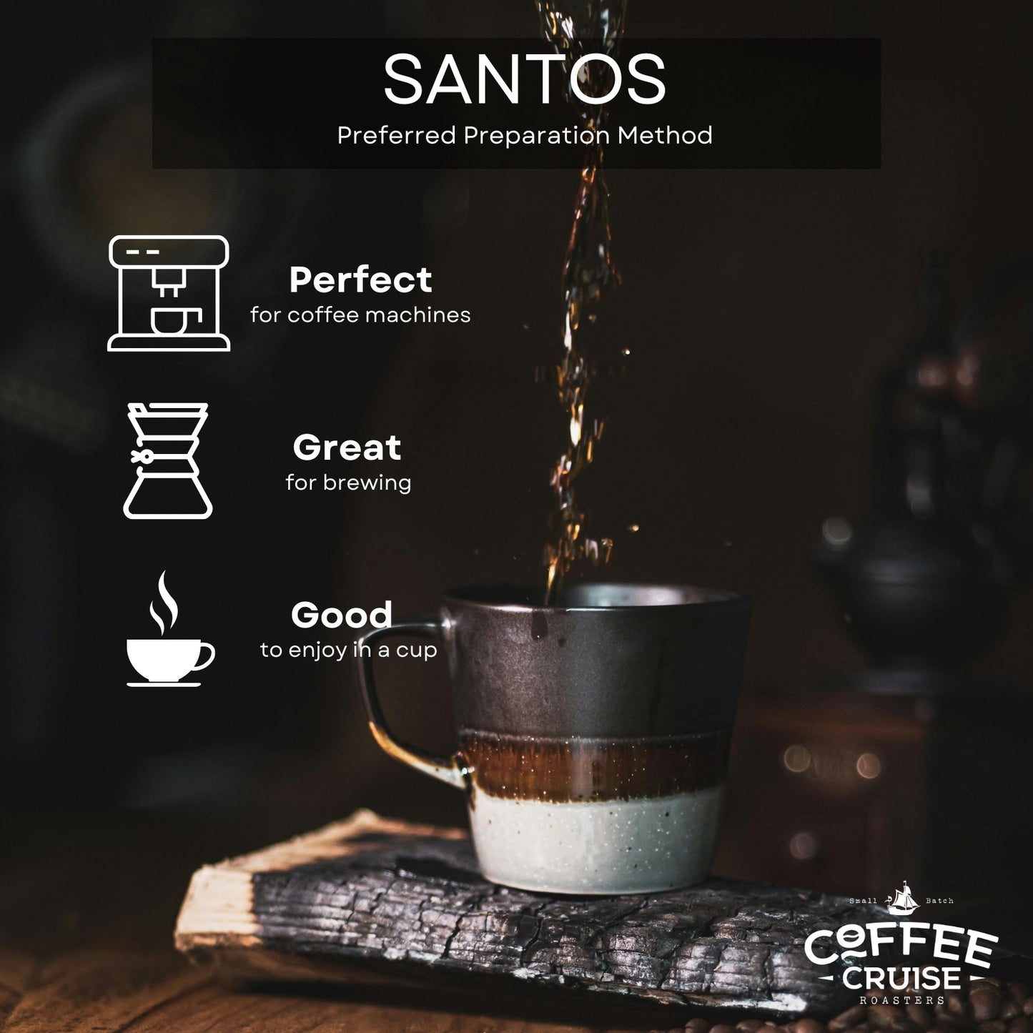 COFFEE CRUISE Santos Coffee Beans 1kg - Medium Roasting - Aroma Caramels - For All Coffee Machines - 100% Arabica