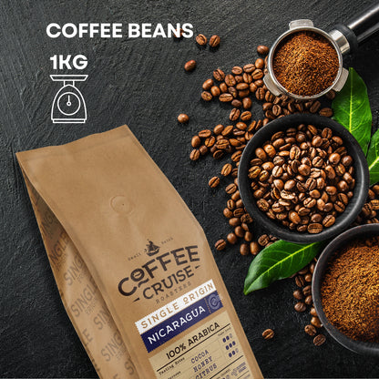COFFEE CRUISE Nicaragua Coffee Beans 1kg - Medium Roasting - Aroma Caramel and Honey - For All Coffee Machines - 100% Arabic