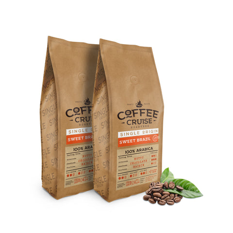 Coffee Beans Sweet Brazil 1kg x 2 - 100% Arabica - Medium Roasting - Aroma Cocoa and Chocolate  - Recommended For All Coffee Machines - by COFFEE CRUISE