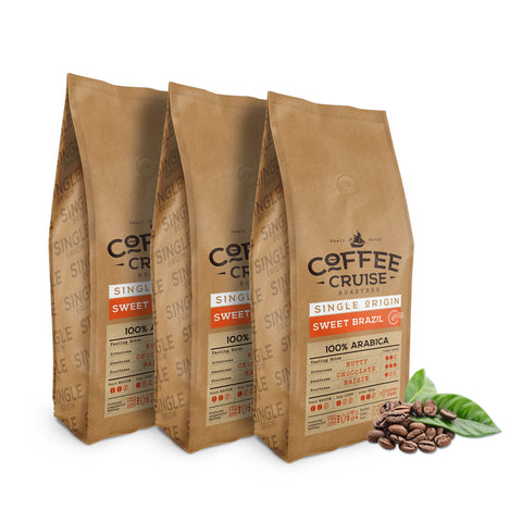 Coffee Beans Sweet Brazil 1kg x 3 - 100% Arabica - Medium Roasting - Aroma Cocoa and Chocolate  - Recommended For All Coffee Machines - by COFFEE CRUISE