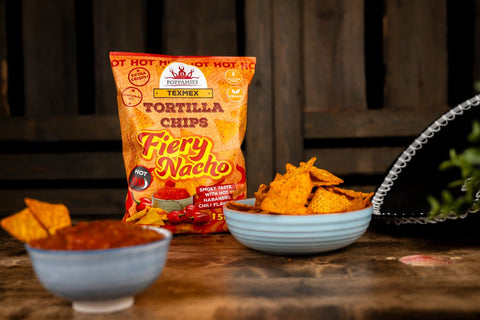 Poppamies Fiery Nacho Tortilla Chips 150g – Spicy Habanero Corn Chips – Gluten-Free, Vegan