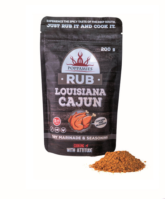 Poppamies Louisiana Cajun Rub, Dry Marinade & Seasoning Perfect for Fish, Vegies, Chicken - Great in The Grill, BBQ, Oven, Boiler and Pan