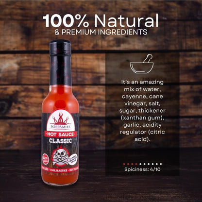 Poppamies Classic Hot Sauce - Great for Chicken Wing Sauce - Gluten-free, lactose free, vegan - Spiciness: 4/10 - 150ml
