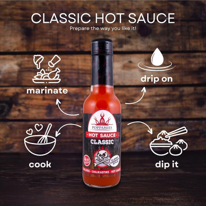 Poppamies Classic Hot Sauce - Great for Chicken Wing Sauce - Gluten-free, lactose free, vegan - Spiciness: 4/10 - 150ml
