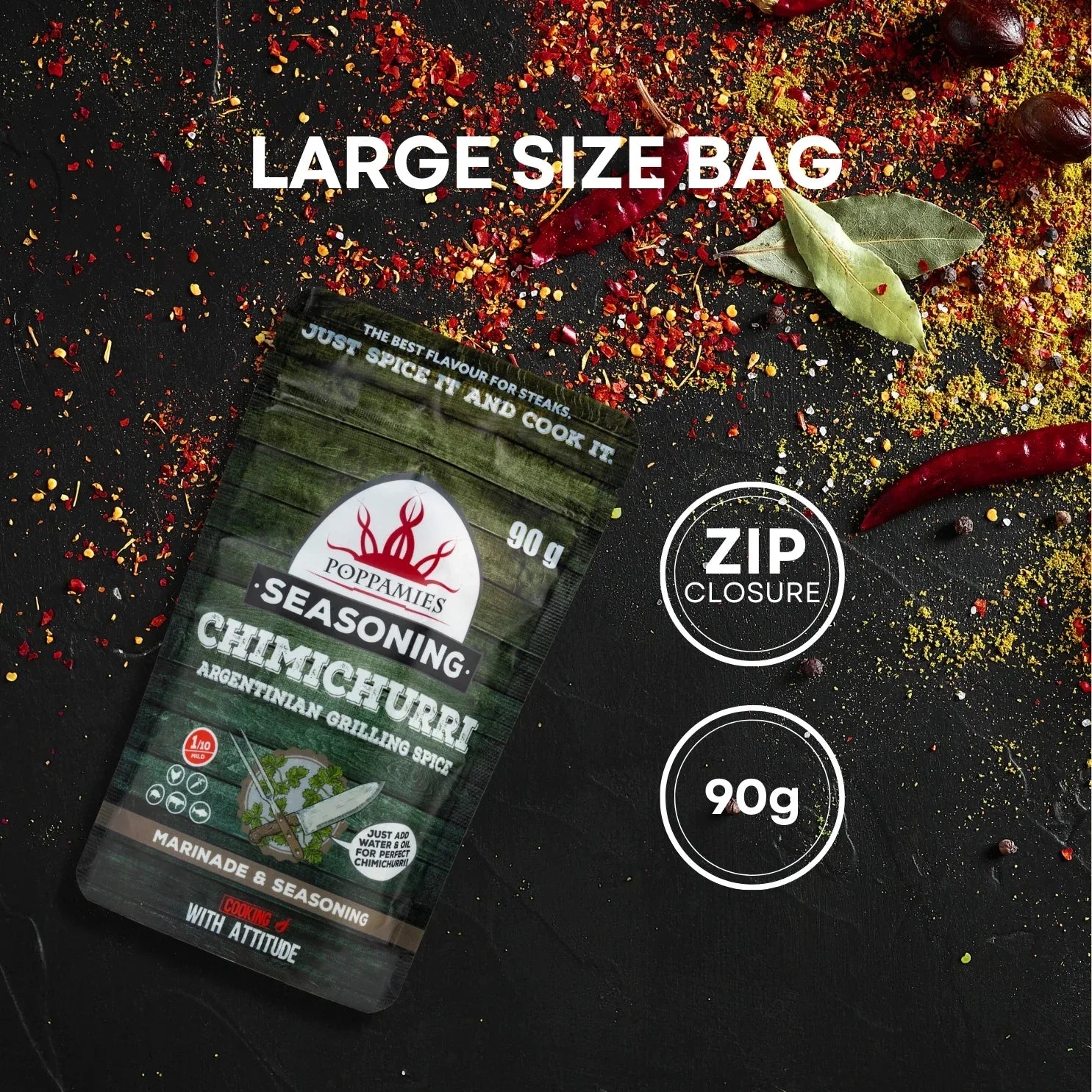 Poppamies Chimichurri BBQ Rub, Dry Marinade & BBQ Seasoning Perfect for Fish, Vegies, Chicken, Pork, Beef - Great in The Grill, Barbecue, Oven, Boiler and Pan - Large Pack (90g) - Lukata LTD