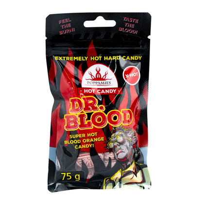 Hot Candy Dr Blood Poppamies Chili Orange Sweets - Lactose Gluten Free Vegan - Spiciness: X-HOT - Size: 75g