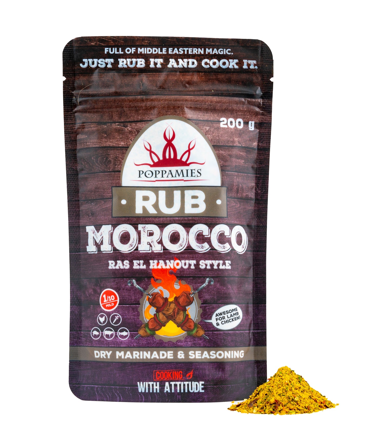 Poppamies Morocco BBQ Rub, Ras El Hanout Style Dry Marinade & BBQ Seasoning Perfect for Fish, Vegies, Chicken, Pork, Beef - Great in The Grill, Barbecue, Oven, Boiler and Pan - Large Pack (200g)