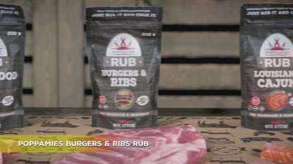 Poppamies Rub Burgers & Ribs, Dry Marinade & Seasoning Perfect for Beef Pork Ribs Briskets Great in The Grill Oven Boiler and Pan - Best American BBQ