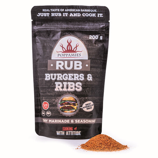 Poppamies Rub Burgers & Ribs, Dry Marinade & Seasoning Perfect for Beef Pork Ribs Briskets Great in The Grill Oven Boiler and Pan - Best American BBQ - Lukata LTD