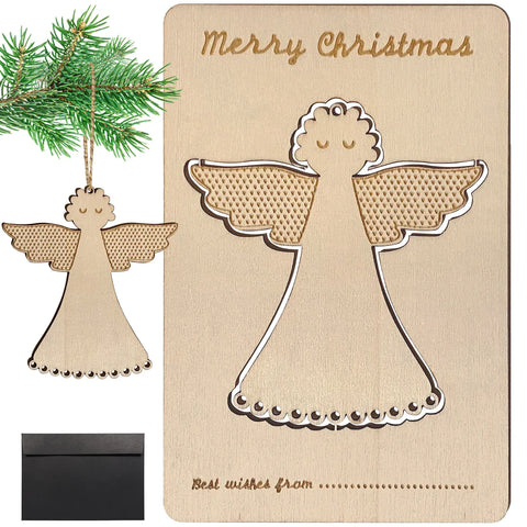 Lukata Premium Wooden Card with Pop-Out Angel & Envelope, Merry Christmas Card For Friends & Family, Hanging tree decorations, Linen Thread - Lukata LTD