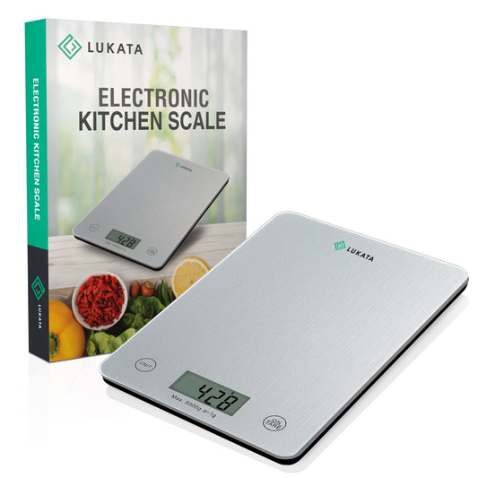 Lukata Kitchen Scale - Multifunctional Food Scale, Cooking & Baking - Precision Tempered Glass Electronic Weighing Scale in Grams oz lb ml Lukata