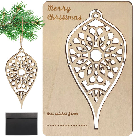 Premium Wooden Card Winter Drop Merry Christmas Card For Friends & Family Hanging tree decorations - Lukata LTD