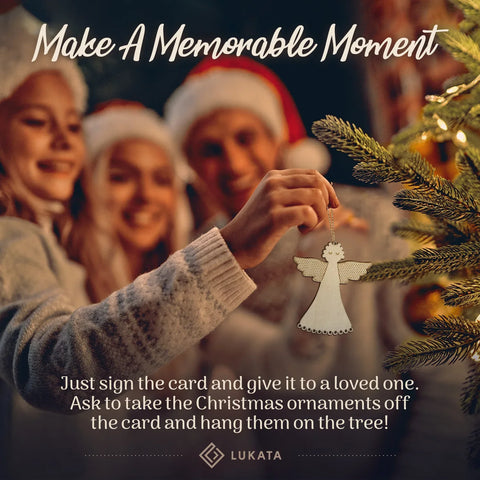 Lukata Premium Wooden Card with Pop-Out Angel & Envelope, Merry Christmas Card For Friends & Family, Hanging tree decorations, Linen Thread - Lukata LTD