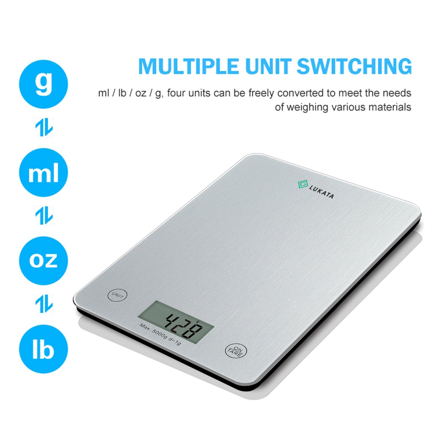 multiple unit switching on tare gram ml oz lb kitchen scales parcel weighting