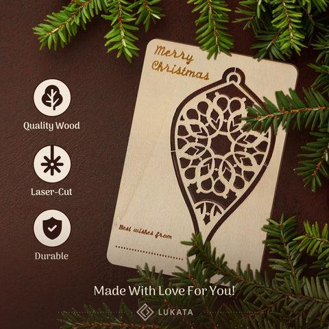 Premium Wooden Card Winter Drop Merry Christmas Card For Friends & Family Hanging tree decorations - Lukata LTD