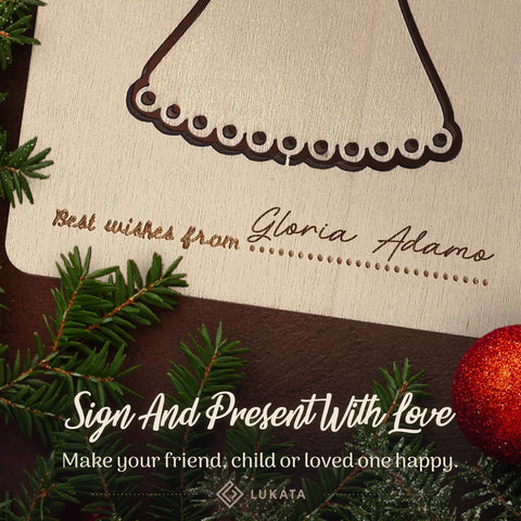 Lukata Premium Wooden Card with Pop-Out Angel & Envelope, Merry Christmas Card For Friends & Family, Hanging tree decorations, Linen Thread - Lukata LTD