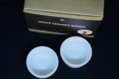 White Small Ceramic Bowls (2 Pack) - Small 5cm x 3cm for Hot Sauces Snacks - Perfect for Lukata Cheese Board