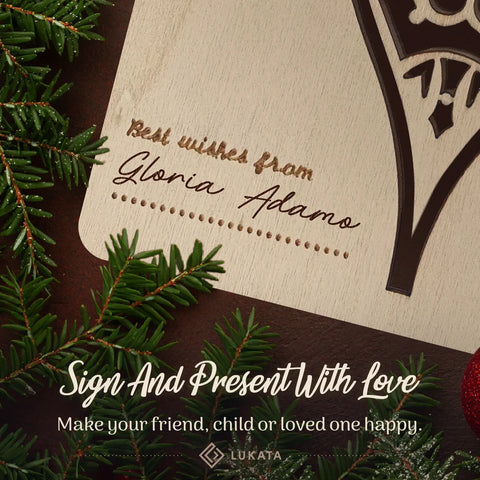 Premium Wooden Card Winter Drop Merry Christmas Card For Friends & Family Hanging tree decorations - Lukata LTD