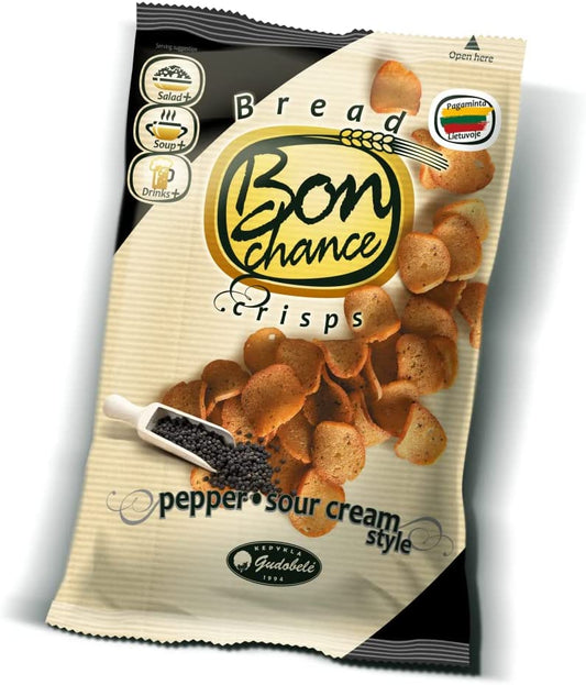 Bon chance With Sour Cream flavour and Black Pepper seasoning mix Bread Crisps - Snack for Sharing with Friends - 60 grams