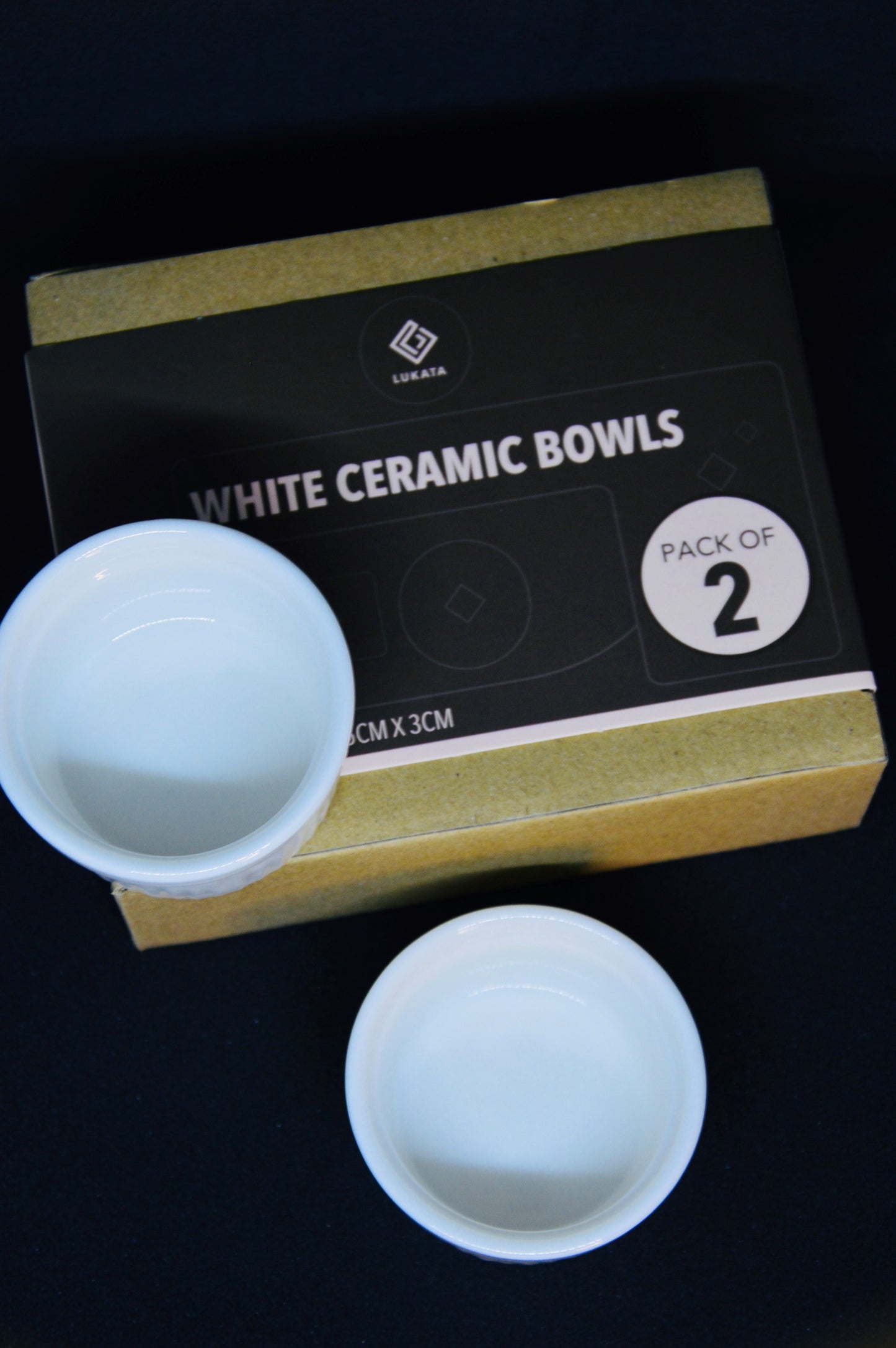 White Small Ceramic Bowls (2 Pack) - Small 5cm x 3cm for Hot Sauces Snacks - Perfect for Lukata Cheese Board
