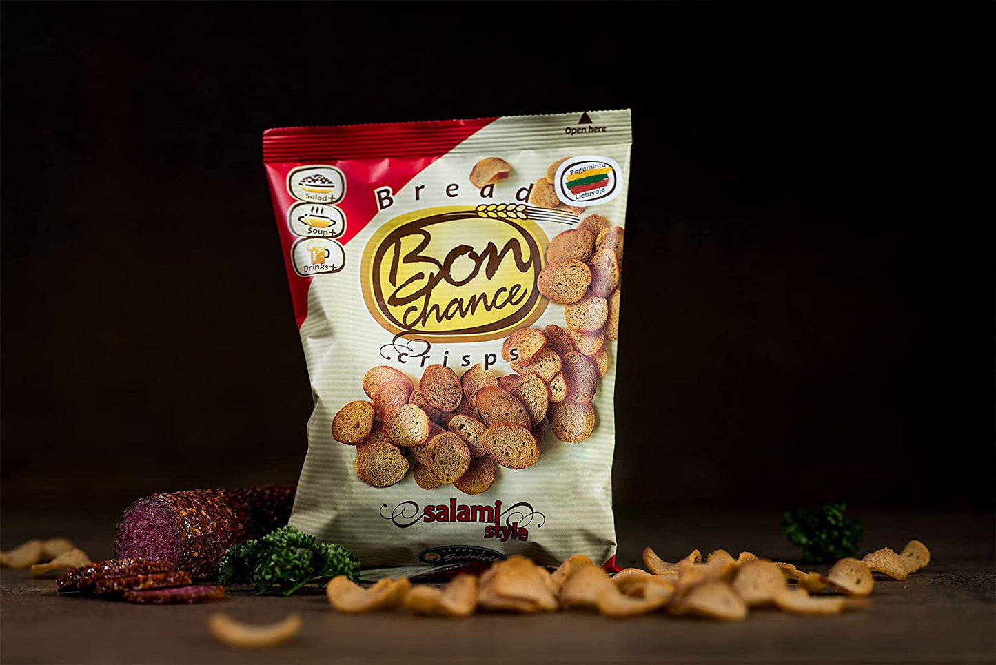 Bon chance Salami flavour seasoning mix Bread Crisps - Snack for Sharing with Friends - 60 grams