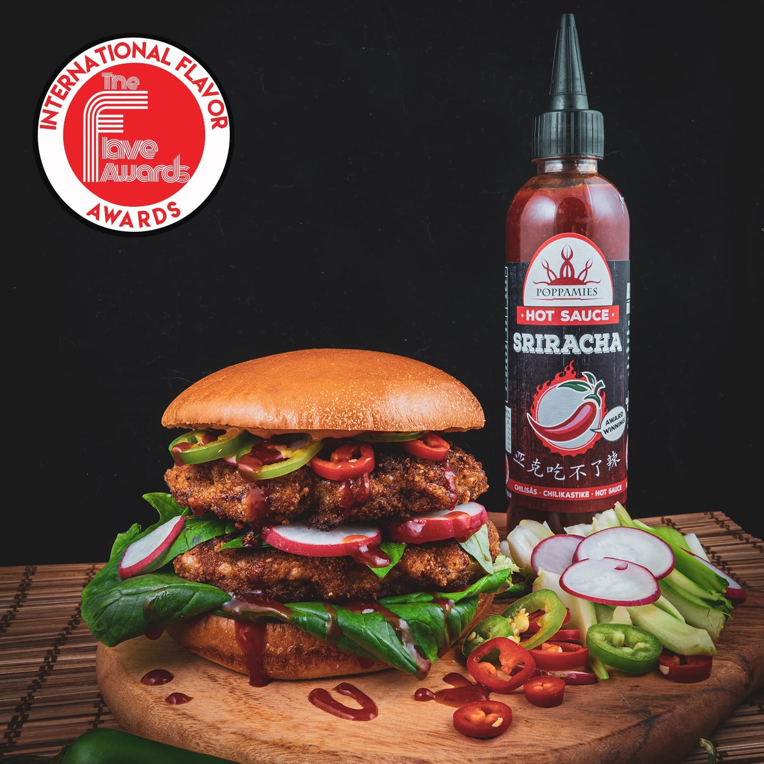 Poppamies Sriracha Hot Sauce - International Flavor Awards 2019 - Winner Sauce - Gluten Free Lactose Free Vegan - Spiciness: 4/10 - 275g - Lukata LTD