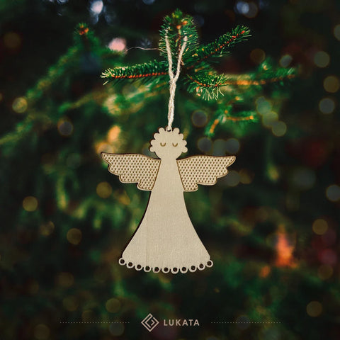 Lukata Premium Wooden Card with Pop-Out Angel & Envelope, Merry Christmas Card For Friends & Family, Hanging tree decorations, Linen Thread - Lukata LTD