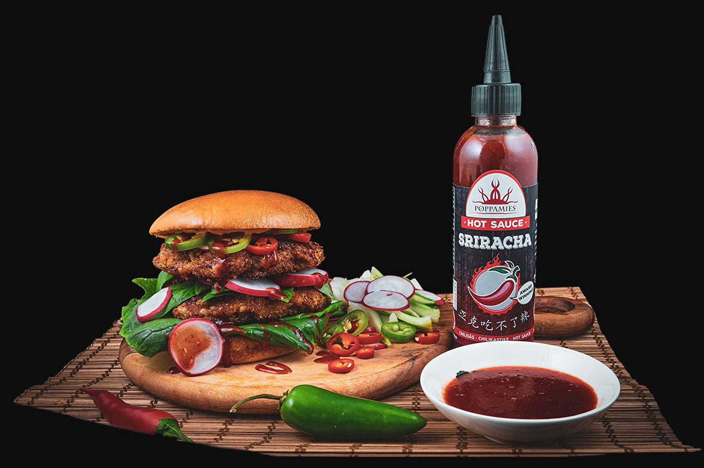 Poppamies Sriracha Hot Sauce - International Flavor Awards 2019 - Winner Sauce - Gluten Free Lactose Free Vegan - Spiciness: 4/10 - 275g - Lukata LTD