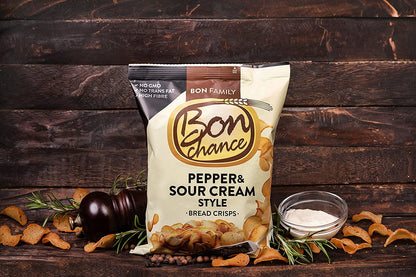 Bon chance With Sour Cream flavour and Black Pepper seasoning mix Bread Crisps - Snack for Sharing with Friends - 60 grams