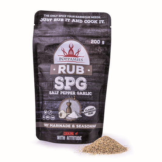Poppamies Salt Pepper Garlic RUB, Dry Marinade & Seasoning Perfect for Chicken, Vegies, Fish, Beef, Pork - Great in The Grill, Oven, Boiler and Pan - Large Pack (200g) - Lukata LTD