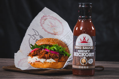 Poppamies BBQ Smoky Hickory - American Style Smoky Barbecue Sauce without additives, Great for Burger and Ribs- Spiciness: 0/10 - 410g - Lukata LTD