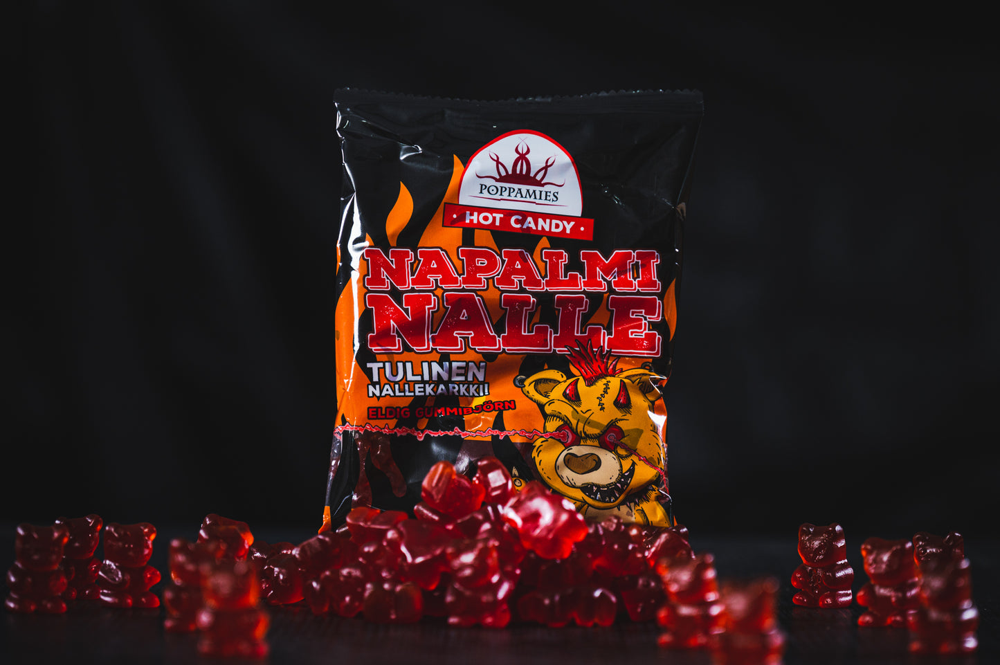 Poppamies Napalminalle Chili Fruit Gums – Fiery Gummy Bear - Gluten free, Lactose free, Vegan - Spiciness: 4/10 - Size: 125g - Lukata LTD