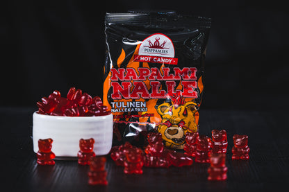 Poppamies Napalminalle Chili Fruit Gums – Fiery Gummy Bear - Gluten free, Lactose free, Vegan - Spiciness: 4/10 - Size: 125g - Lukata LTD