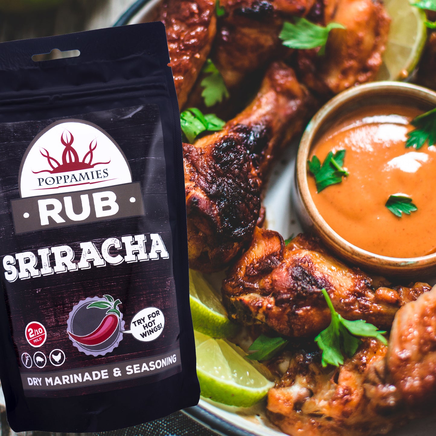 Poppamies Sriracha Rub, Dry Marinade and Seasoning for BBQ, Oven and Pan - Lukata LTD